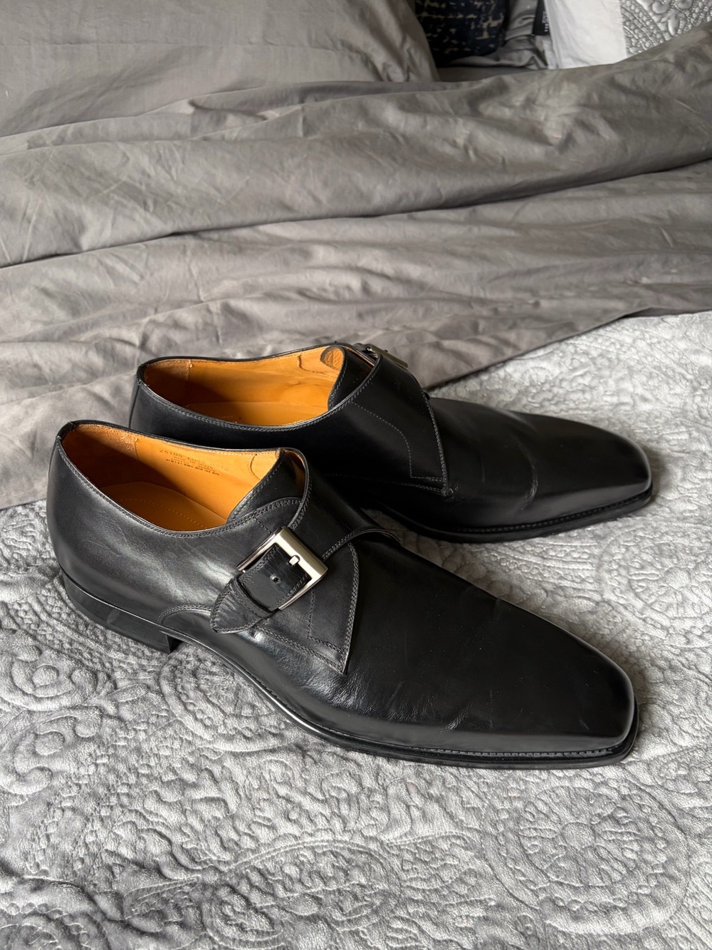 Magnanni Black Single Monk Strap Leather Shoes